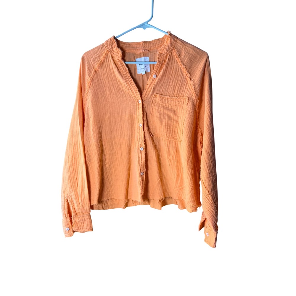 Aerie Gauze Button Down Shirt Boho Peachy Orange Size XS
